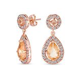 Fashion Pink Simulated Morganite AAA CZ Halo Pear Shaped Teardrop Dangle Earrings For Women Prom Rose Gold Plated Brass