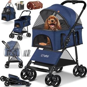 LOVPET® Poussette pour chien 2en1 Poussette pour chiots Caisse pour chien Sac de transport Pliable Pliable jusqu'à 20 kg Poussette pour animaux domestiques avec fenêtres, bleu