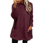 Exhloag Ladies Soft Teddy Fleece Jumpers Winter Warm Sweater Womens Coat Double Fleece Thickening Plus Size Lounge Jacket Casual Oversize Loose Plain Pullover V Neck Hoodies with Pocket Gifts for Her