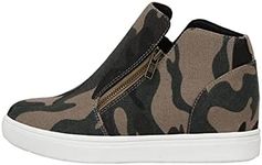 CUSHIONAIRE Women's Hart Hidden Wedge Sneaker +Wide Width Available, Camo Canvas 8.5