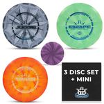 Dynamic Discs Prime Burst 3 Disc Golf Starter Kits for Men, Women, and Kids, Putter, Midrange, Driver, Bonus Mini Disc, Weight Ranges 170-176, Beginner Frisbee Golf Set