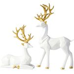 Toddmomy 2PCS Nordic Resin Geometric Elk Statue,Seated and Standing Lucky Deer Sculptures Christmas Reindeer Decor for Home Bedroom Living Room Decor