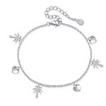 HUKKUN Palm Tree/Pineapple Anklet for Women Sterling Silver Summer Beach Ankle Bracelet for Women, no gemstone