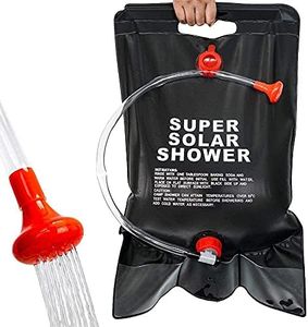 Camping Shower Bag Solar Shower Bag with Removable Hose & On-Off Switchable Shower Head & Black Mesh Drawstring Bag for Beach Swimming Outdoor Traveling Picnic Hiking Climbing (40 Liter Bag)