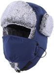 Home Prefer Men's Trapper Hat with Face Mask Faux Fur Trooper Trapper Hat for Men Winter Ushanka Hunting Hat (US, Alpha, One Size, Navy Blue)