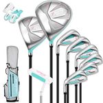 PGM Women's Left Handed Complete Golf Club Sets - 9 Pieces - 2 Woods (#1,5), 6 Irons(#6,7,8,9,PW,SW), 1 Putter - with Golf Stand Bag