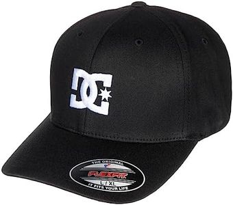 DC Men's Cap Star Flexfit Curve Brim Hat, Black, Large-X-Large