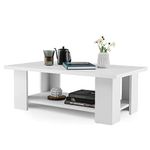 CASART Coffee Table, Wooden Storage Rectangle Tea Table, 2-Tier Sofa Snack Table Modern Accent Center Table for Living Room Bedroom Office (White)