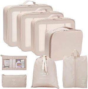 Neween 8PCS Packing Cubes for Suitcases, Travel Luggage Packing Organisers with Shoe Bag & Cosmetic Bag, Waterproof Travel Essential Bag Accessories Clothes Toiletries Storage Bag (A-Beige)