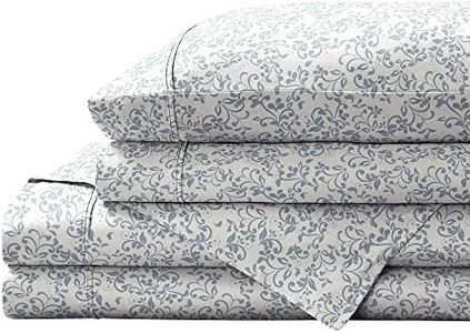 Brielle Printed 100% Cotton Percale Sheet Set, Blue Vines, King