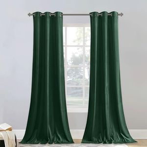 StangH Soft Dark Green Velvet Curtains Holiday Decorative Panels 90 inches Long, Grommet Light Blocking Door Curtains Heat & Cold Resistant for Office Soundproof for Study, W42 x L90, 2 Panels