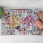 JV Home Vintage Collection Distressed | Bohemian | Colorful Chic Area Rug for Entryway 2' x 3' Multicolored/Yellow/Cream