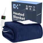 BOMOVA Electric Heated Blanket Single Throw (130x160cm,Blue)-Flannels Fleece Winter Warm Blanket,10-Level Heating & 5 Auto Timer,Cozy Sofa Throw for Home Office,Xmas House Warming New Home Gifts