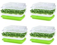 KAHEIGN 4Pcs Seed Sprouting Trays with Lid, 32cm x 26cm Large Capacity Germination Tray BPA Free Healthy Hydroponic Propagator with 24Pcs Planting Papers for Growing Mung Beans, Alfalfa, Wheat Grass