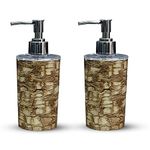 SHENRON Liquid Soap Dispenser for Bathroom with Pump, Dish Soap Dispenser for Kitchen Sink, Refillable Countertop, Wooden Finish Plastic Soap/Shampoo Dispenser - 250ml (Pack of 2, Style -Simple Brown)