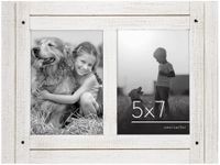 Americanflat 5x7 Double Picture Frame with Polished, Crystal Clear Glass - Hampton Collection - Distress Wood Collage Picture Frames for Tabletop and Wall Display - Aspen White