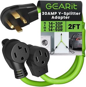 GEARit 30 Amp Dryer Y Splitter to RV/EV (NEMA 14-30P Male Plug to 14-30R / 14-50R Female Receptacle) 4-Prong Adapter Cord - 2.2 Feet