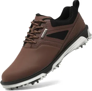 ULTIANT Men's Golf Shoes Fixed Nailless Sole Waterproof Lightweight No-Slip Walking Shoes Size7.5-13(Brown,42)