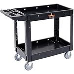 VEVOR Utility Service Cart, 2 Shelf 550LBS Heavy Duty Plastic Rolling Utility Cart with Swivel Wheels, Medium Lipped Shelf, Ergonomic Storage Handle for Warehouse/Garage/Cleaning/Office