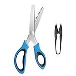 KUONIIY Pinking Shears, Zig Zag Scissors Set, Professional Serrated Scissors for Cutting Fabric, Suitable for Tailor, Including 9.4 inch Pinking Shears, 4.1 inch Thread Cutter, Blue Black