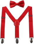 GUCHOL Kids Suspenders Bowtie Set - Adjustable Length 1 Inches Strengthen Suspender with Bow Tie Set for Boys and Girls (Red)