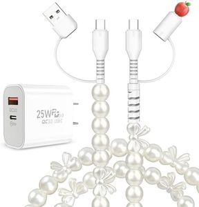 XNMOA USB C Charger Block 60W 4 in 1 Multi Charging Cable Set, Dual Port Type C Charger Fast Charging USB Cell Phone Wall Charger PD 25W USB-C & QC 3.0 USB-A Plug Adapter and Bow Beaded Charger Cable