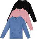 3 Pack: Girls Fleece Pullover Hoodie Long Sleeve Sweatshirt cute Soft Teen fashion Sweater Uniform Youth Active Athletic Gym Tops Clothes Kids Plain Black Blue Hoody Hooded Warm - Set 7 , XL (16)