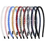 Lawie 10 Pack Rhinestone Headband Beaded Headband for Women, Sparkly Headband with Crystal,Glitter Rhinestone Headbands for Girls Slim Elastic Wire Metal Hair Bands Thick Hair Holder Accessories