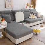 Couch Cushion Covers Sectional L Shape Slipcover Elastic Chair Loveseat Furniture Protector Double Sofa Cover (Length 39-53inch Width 25-37inch, Large Double Seat Cover) Wheat Dark Grey