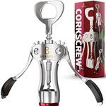 Premium Wine Bottle Opener, Wing Corkscrew - Perfect Cork Screw to open Wine Bottles & Beer - made w/ Heavy Duty Stainless Steel & Zinc Alloy Body - Ideal For Waiters, Bartenders, Restaurants & Home