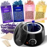 Wax Warmer Waxing Kit for Women and Men,Waxing Kit Hair Removal Kit with 4 * 100g Hard Wax Beans & 30 Pcs Wax Sticks, at Home Wax kit for Whole Body Brazilian Bikini Legs Facial Eyebrow Armpit (Black)