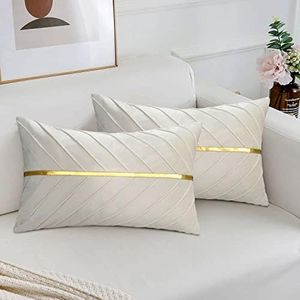MAIXUN Funda de Cojín Beige Funda de Almohada Decoración Terciopelo para Silla Sofá Suave Asiento Salón Dormitorio Oficina Cama Coche 30 x 50 cm Juego de 2