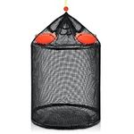 Large Foldable Floating Fish Basket for Live Caught Fish, Collapsible Mesh Bait Pen, Portable Kayak Fishing Live Well, Heavy Duty Coated Fishing Net Bag