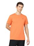 TECHNOSPORT Men's Slim Fit Polyester Solid Athleisure Crew Neck T-Shirt with Half Sleeve, Moisture Wicking and Quick Dry (MTOR10PCL_Peach Caremal_M)