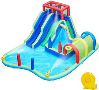 Yaheetech Inflatable Water Slide, Double Lane Water Slide Combo w/Long Tunnel & Climbing Wall & Punching Bags & Ring Toss Game, Kids Inflatable Water Park w/Storage Bag & 650W Blower