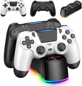 ewnol 2 Pack Controllers with Charging Dock Station for PS4 Controller, Wireless Controller Compatible with PS4/Pro/Slim Consoles, with LED Charging Dock, Black & White
