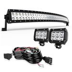 LED Light Bar KEENAXIS 50Inch Curved LED Work Light Led Bar W/ 2Pcs 4in Off Road Lights Driving Lights W/ Rocker Switch Wiring Harness Kit