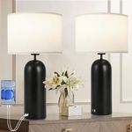 MoMyofdy 22inch Tall Table Lamps Set of 2 Black& White Touch Control Table Lamps 3-Way Dimmable Lamps with USB A+C Ports Modern Bedside Nightstand Lamps for Bedroom Tall End Table Lamps Living Room