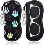 Swooflia Sunglass Glasses Eyeglass Case Bag, Soft Travel Pouch for Kids Women Men Neoprene Slim Cases with Clip Zipper 2 Pack, 1-black+paw