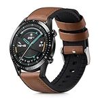 kwmobile Strap Compatible with Huawei Huawei Watch GT / GT2 / GT3 (46mm) Strap - Silicone and Leather Sport Wristband - Brown/Black