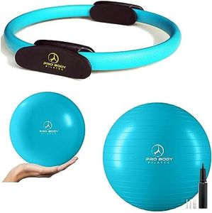 ProBody Pilates 14" Magic Circle, 9" Mini Exercise Ball and 55 cm Yoga Ball (3pcs) for Stability, Barre, Yoga, Core Training and Physical Therapy