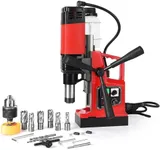 GARVEE Magnetic Drill Press, 1400W 810RPM Portable Mag Drill Press, 10-Speed Core Drilling Machine for Metal Working,10Pcs Annular Cutters Drill Bits，Red