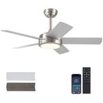 CHESUR Ceiling Fan with Lights and Remote/APP - 42" Modern Low Profile Ceiling Fan with 5 Reversible Blades, 3CCT Dimmable, Ceiling Fans for Indoor/Covered Outdoor, Brushed Nickel…