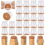 24 Pcs Chair Leg Floor Protectors for Hardwood Floors Silicone Covers to Protect Wood Tile Floors Scratches Felt Bottom Furniture Leg Caps No Noise (S-Transparent)