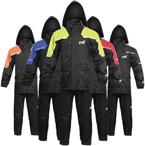 HWK Motorcycle Rain Suit for Men and Women, Two-Piece Waterproof Motorcycle Rain Gear with Reflective Jacket and Pants, All-Season Weatherproof Protection for Riding, Hi-Vis Green, 4X-Large