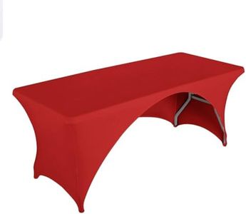 LZY Fitted Table Covers for 6 Foot Folding Tables,Open Back, Spandex/Stretch/Elastic Rectangular Table Cloths for Trade Show Display or Party (6FT-OB1PC, Red)