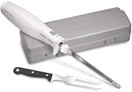 Hamilton Beach Electric Knife Set for Carving Meats, Poultry, Bread, Crafting Foam & More, Reciprocating Serrated Stainless Steel Blades, Ergonomic Design Storage Case + Fork Included, 5Ft Cord, White