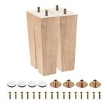 uxcell Furniture Legs, 7 Inch(180mm) Set of 4 Square Solid Wood Couch Legs Chair Table Feet Sofa Support Replacement Parts, with Accessories, Light Brown