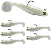 USA Bass Tackle Patriot Shad - Scent Infused Paddle Tail Swimbaits Pre Rigged Fishing Lures Premium Bait with Strong Owner Hook, Fishing Gear for Bass Freshwater Predator Fish - Bone Glow