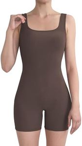 AIBIANOCEL Women's Summer Ribbed Sleeveless Tank Bodycon Romper Short Yoga Jumpsuit Catsuit Playsuit, Brown, Small